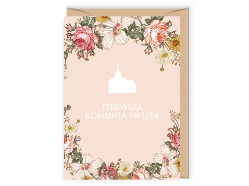Kartka okolicznościowa - Cudowianki - I Komunia Święta Brzoskwiniowa, 12 x 17 cm