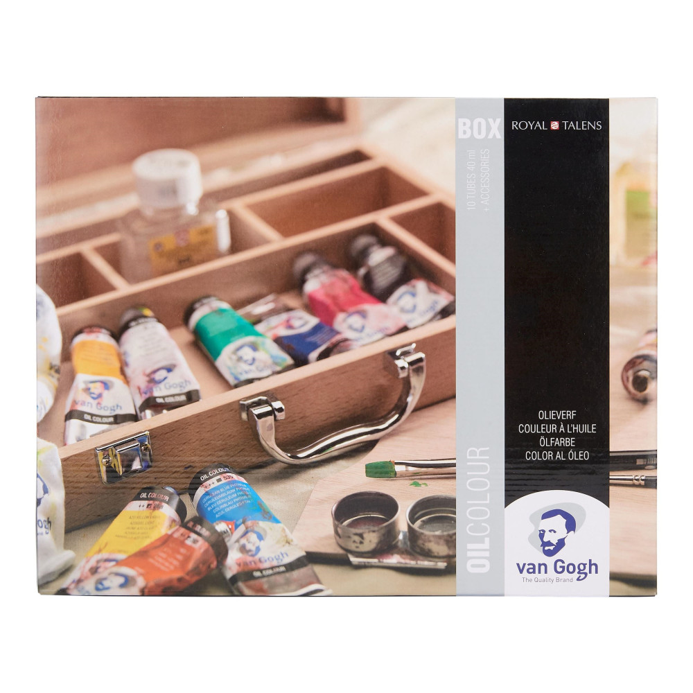 Set of Oil Colour paints in tubes and accessories in wooden box - Van Gogh