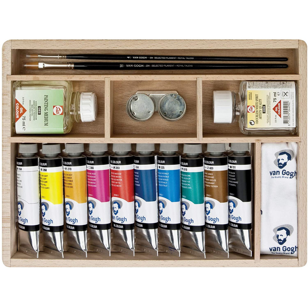 Set of Oil Colour paints in tubes and accessories in wooden box - Van Gogh