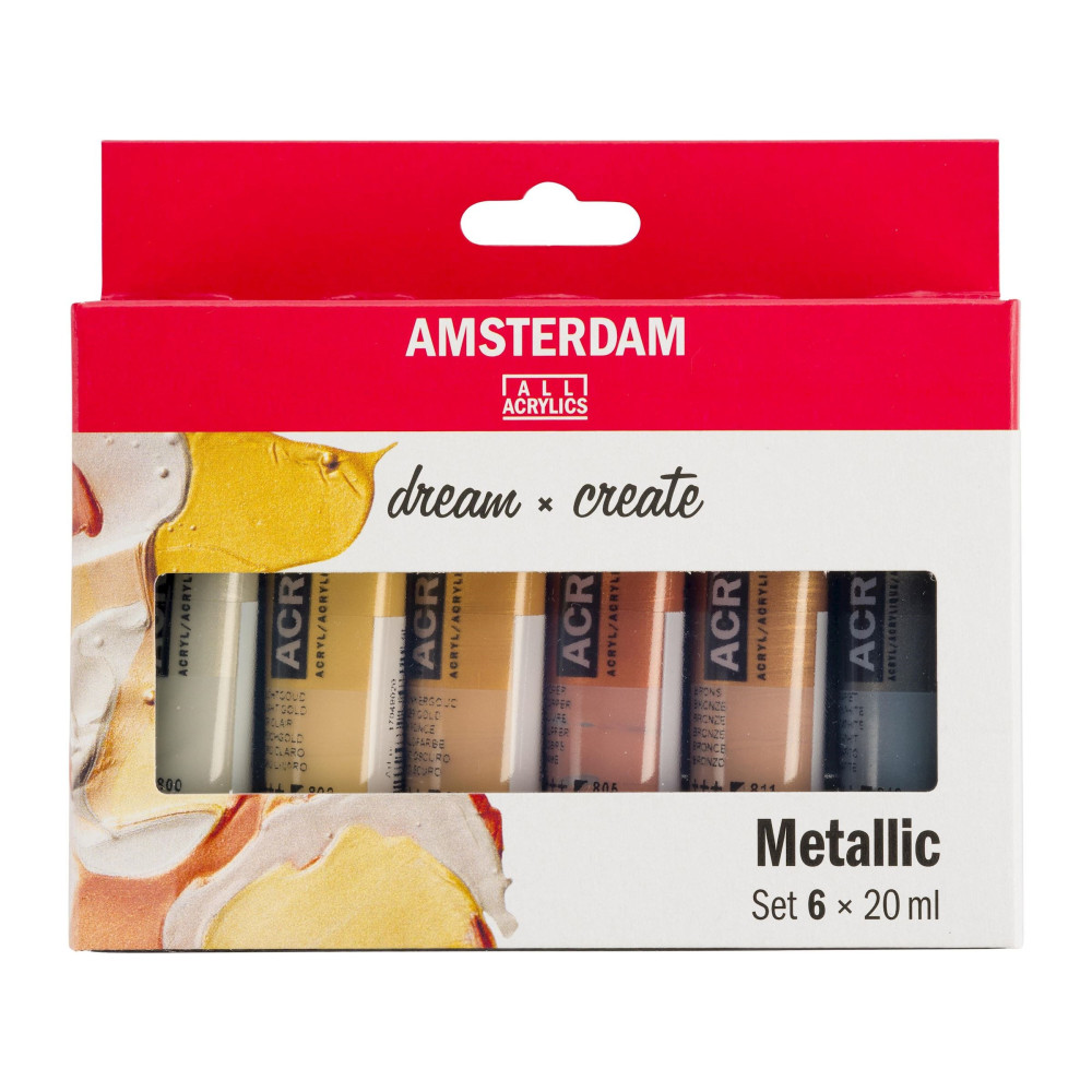 Set of acrylic paints in tubes - Amsterdam - Metallic, 6 colors x 20 ml