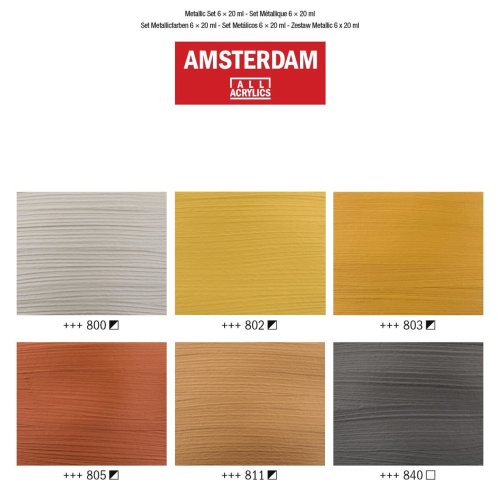 Zestaw farb akrylowych w tubkach - Amsterdam - Metallic, 6 kolorów x 20 ml