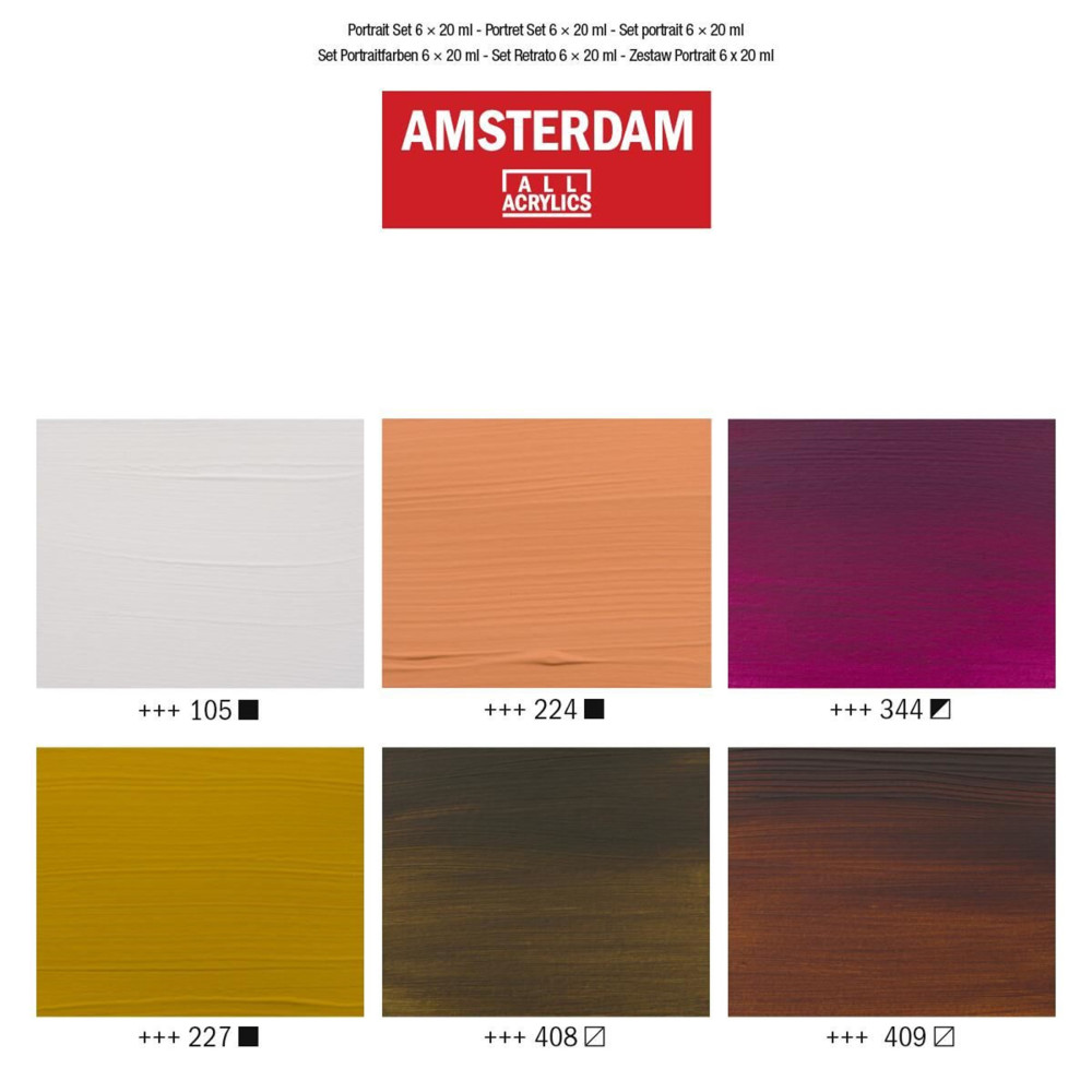 Zestaw farb akrylowych w tubkach - Amsterdam - Portrait, 6 kolorów x 20 ml