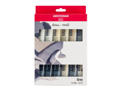 Zestaw farb akrylowych w tubkach - Amsterdam - Grey, 12 kolorów x 20 ml