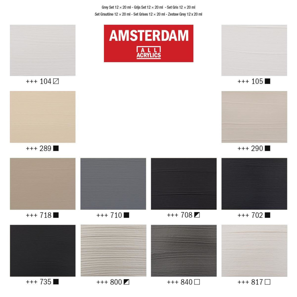 Set of acrylic paints in tubes - Amsterdam - Grey, 12 colors x 20 ml