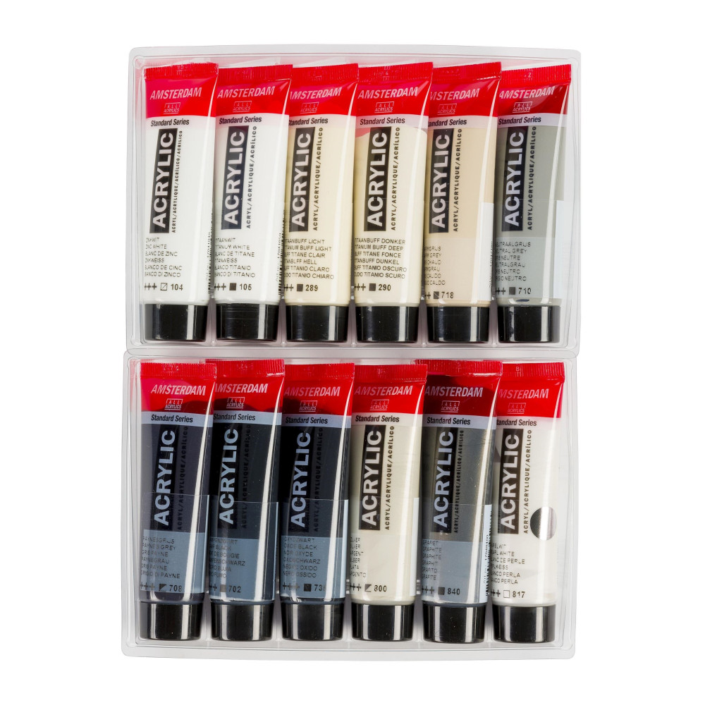Set of acrylic paints in tubes - Amsterdam - Grey, 12 colors x 20 ml