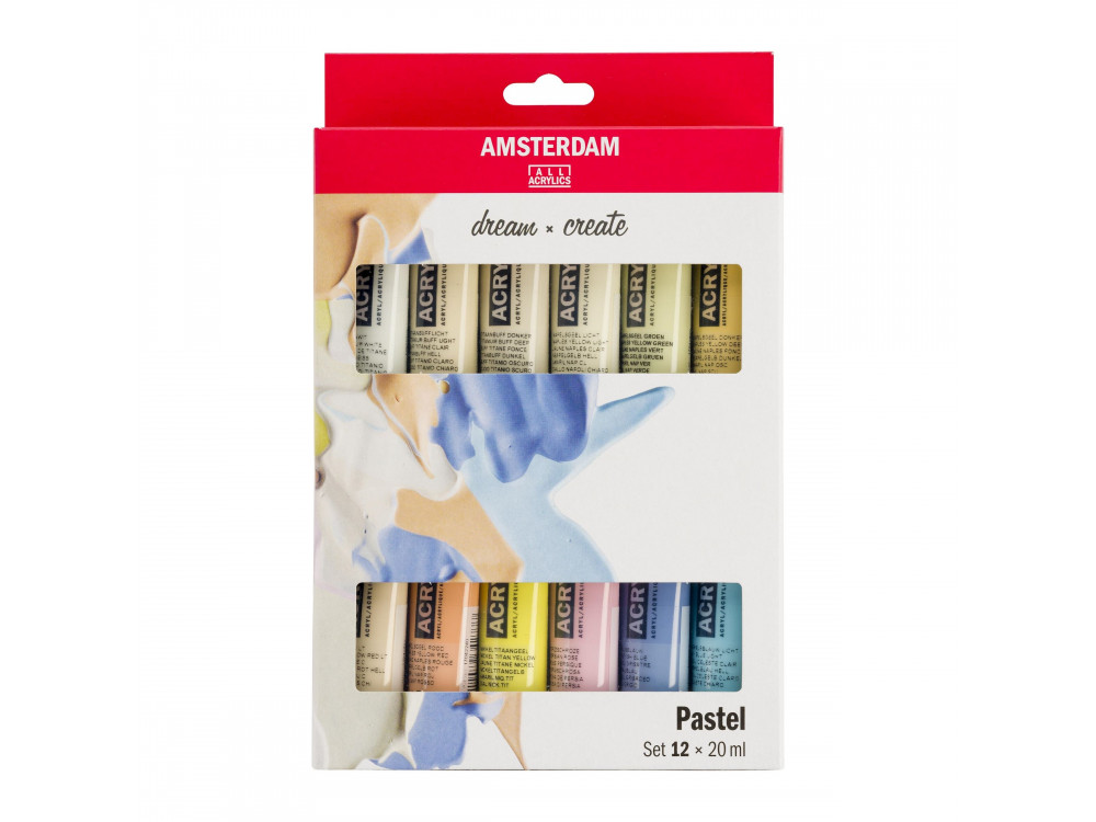 Set of acrylic paints in tubes - Amsterdam - Pastel, 12 colors x 20 ml