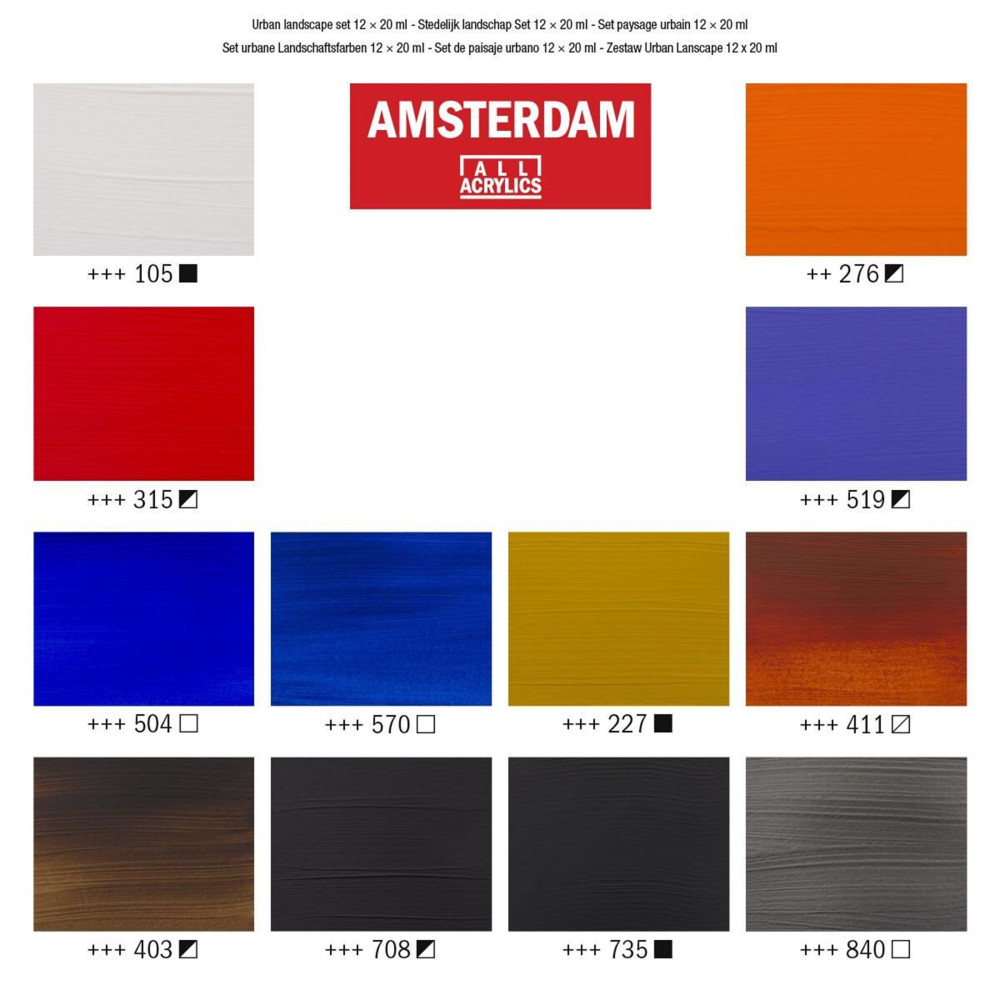Zestaw farb akrylowych w tubkach - Amsterdam - Urban Land, 12 kolorów x 20 ml