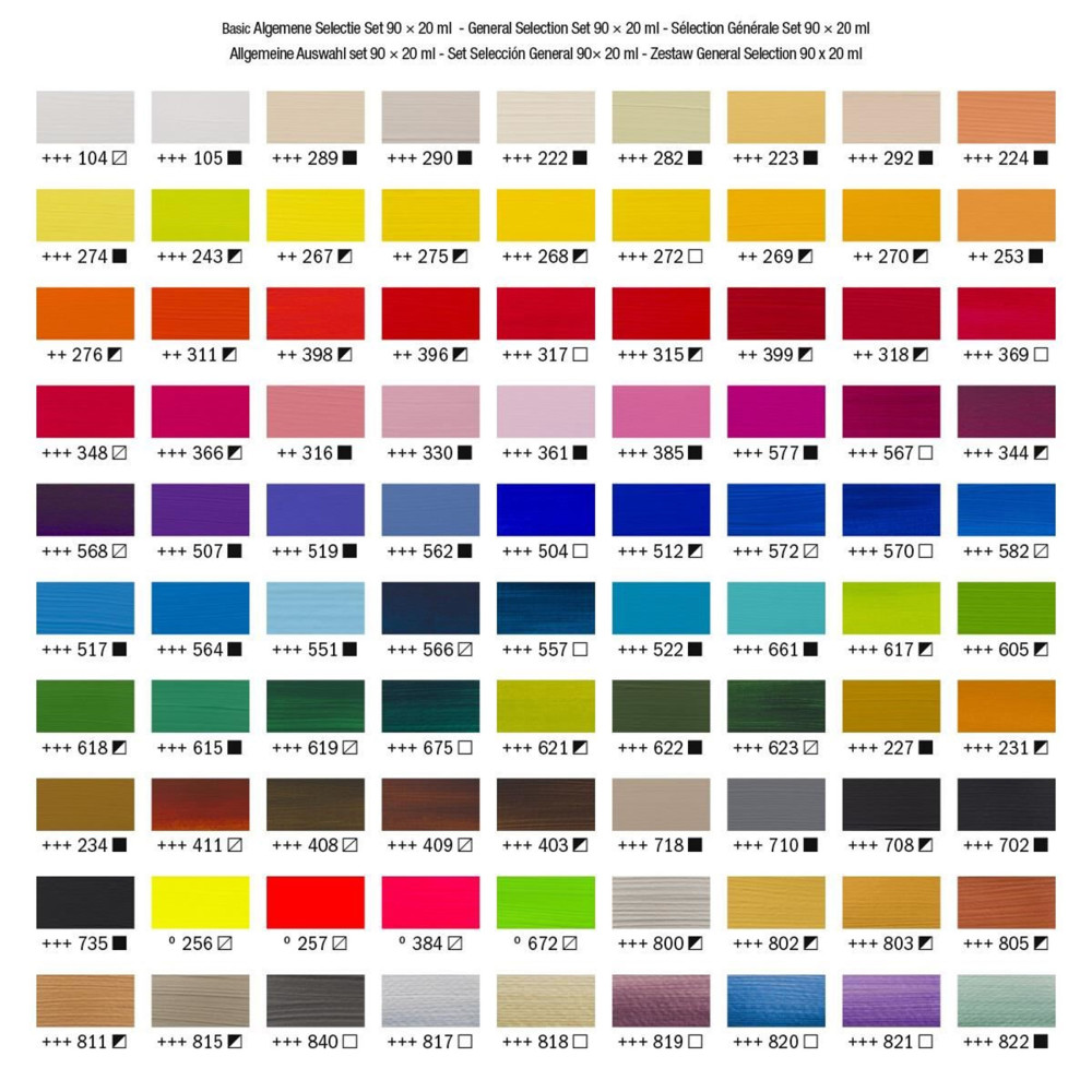 Zestaw farb akrylowych w tubkach - Amsterdam - 90 kolorów x 20 ml