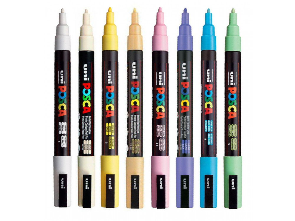 Zestaw markerów Posca PC-3M - Uni - Pastel, 8 kolorów