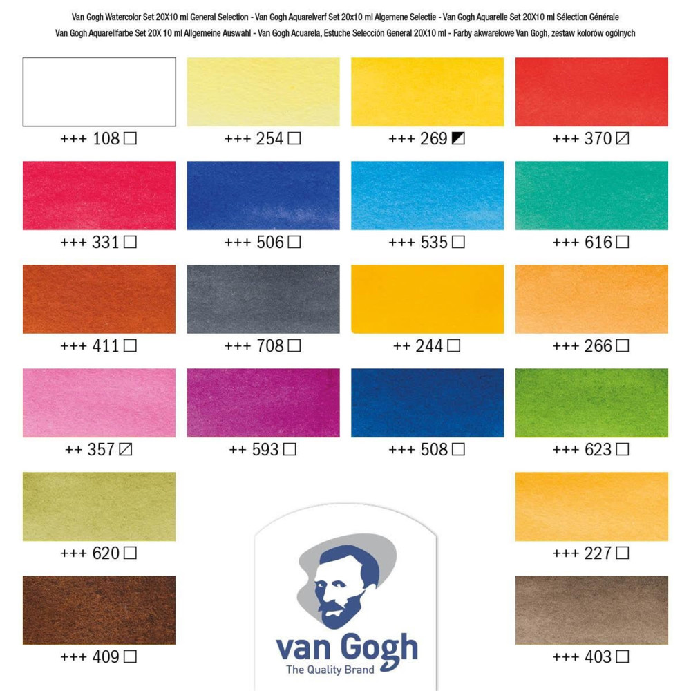 Watercolor paints in tubes - Van Gogh - 20 colors x 10 ml