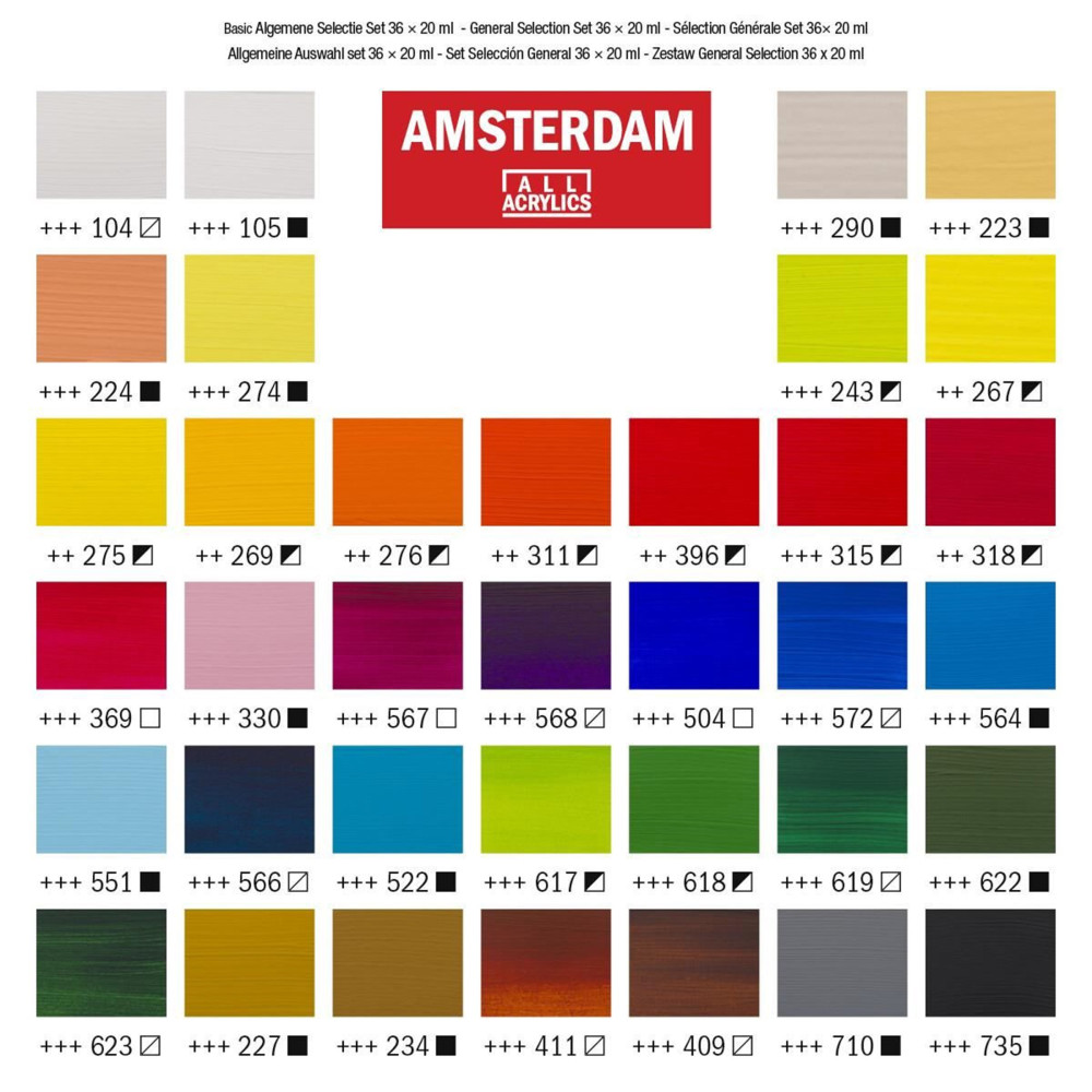 Set of acrylic paints in tubes - Amsterdam - 36 colors x 20 ml