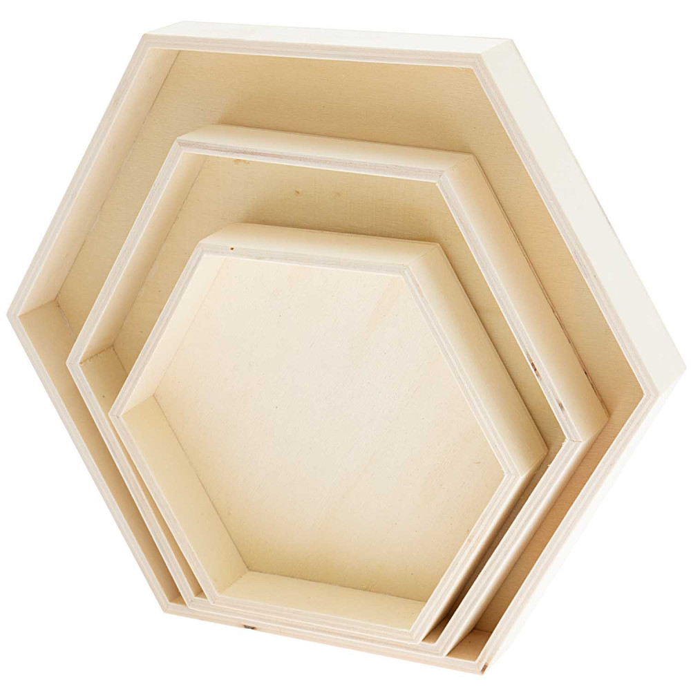 Set od wooden trays - Rico Design - hexagonal, 3 pcs.
