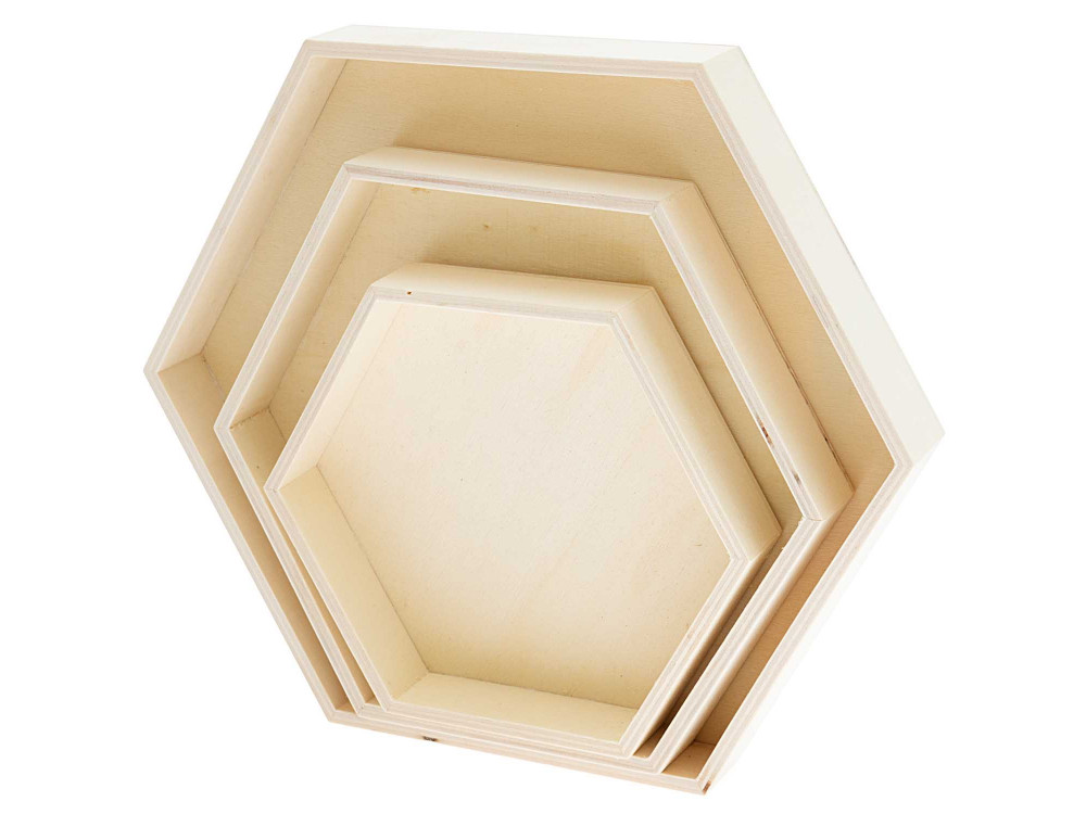 Zestaw drewnianych tacek - Rico Design - sześciokątne, 3 szt.