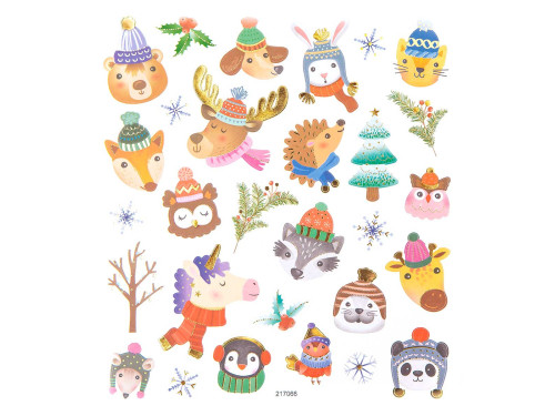 Stickers with glitter - DpCraft - Christmas animals, 29 pcs.