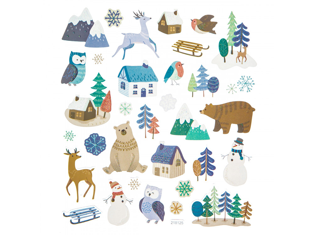 Stickers with glitter - DpCraft - Winter landscape, 33 pcs.