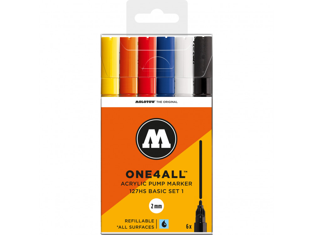 Set of One4All acrylic markers - Molotow - Neon, 2 mm, 6 pcs.