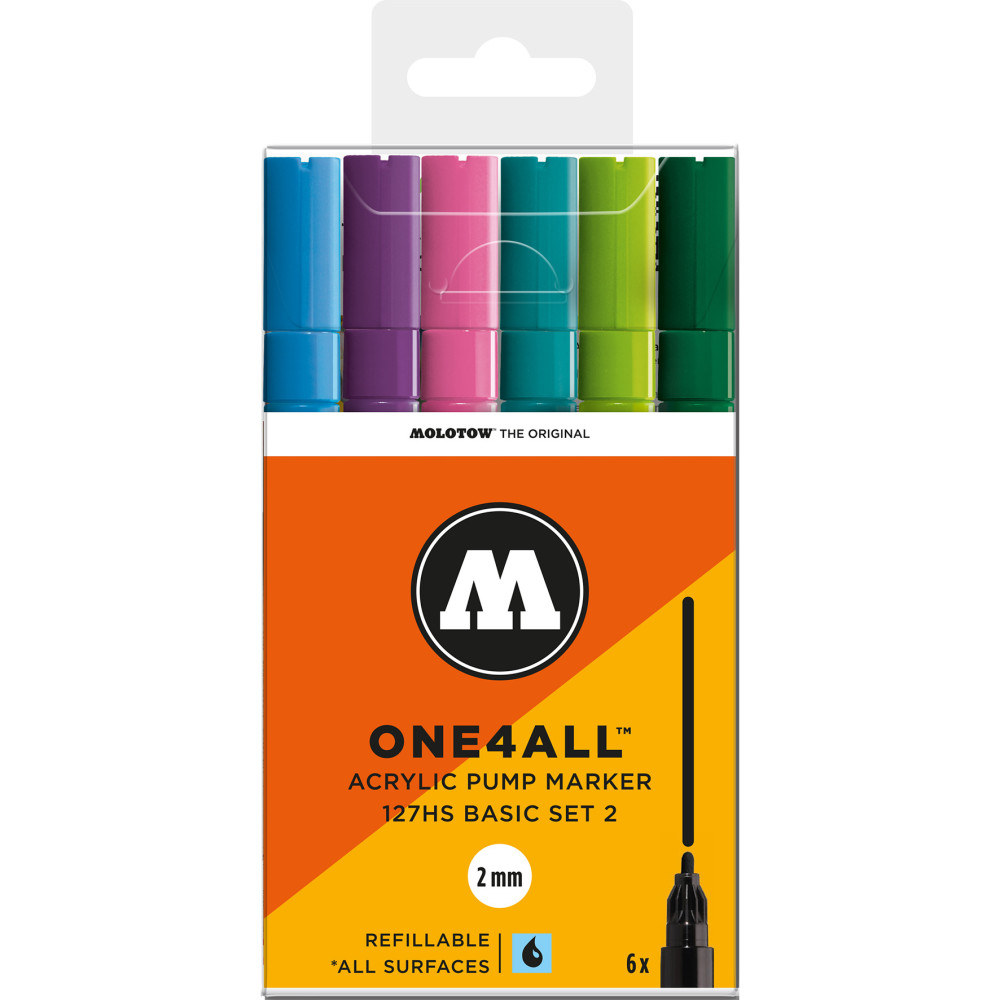 Set of One4All acrylic markers - Molotow - Basic Set 2, 2 mm, 6 pcs.