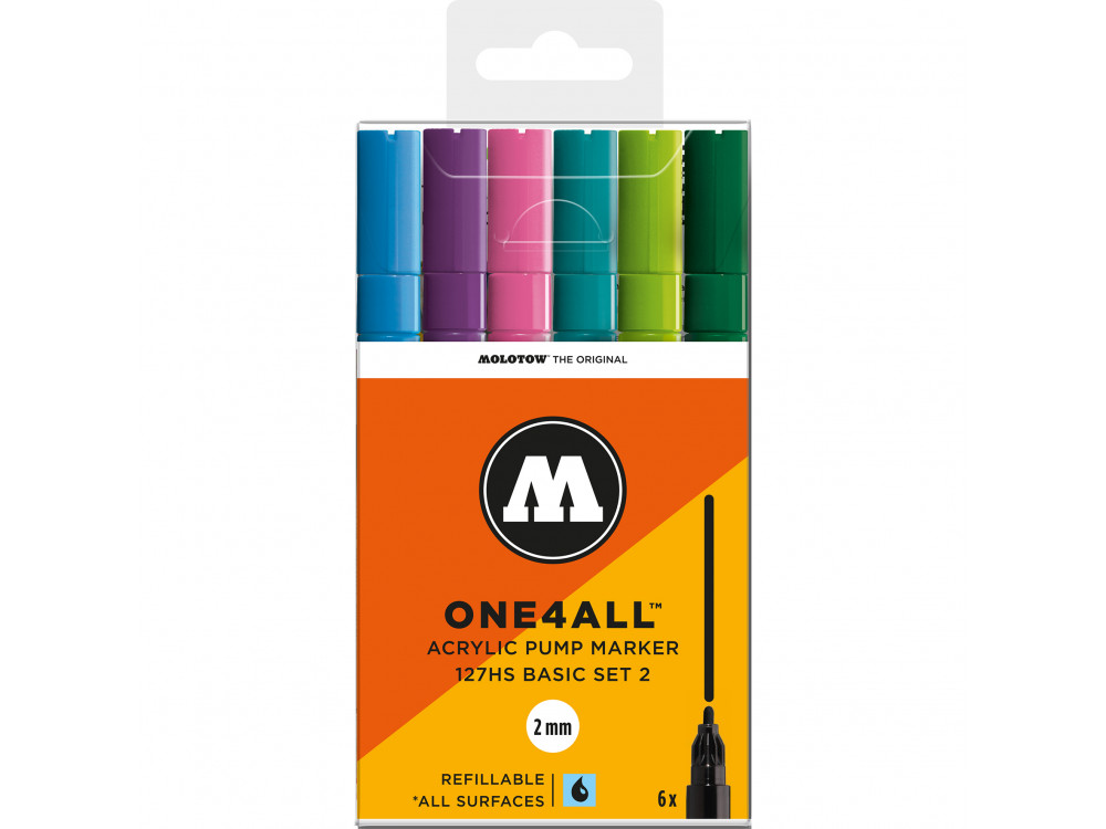 Set of One4All acrylic markers - Molotow - Basic Set 2, 2 mm, 6 pcs.