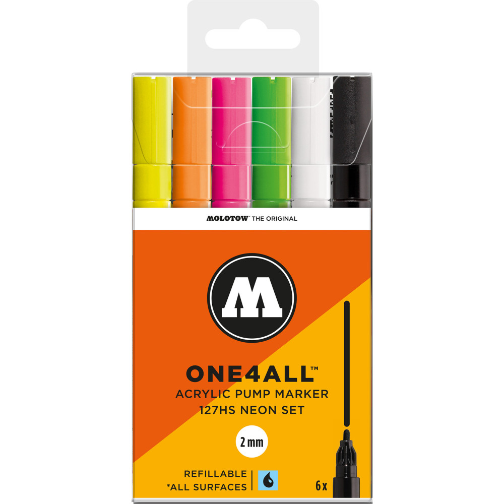 Set of One4All acrylic markers - Molotow - Neon, 2 mm, 6 pcs.