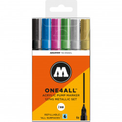 Set of One4All acrylic markers - Molotow - Metallic, 2 mm, 6 pcs.