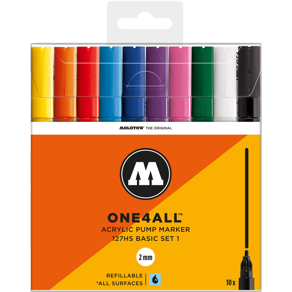 Set of One4All acrylic markers - Molotow - Basic Set 1, 2 mm, 10 pcs.