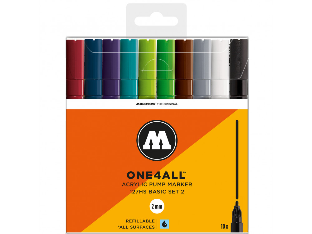 Set of One4All acrylic markers - Molotow - Basic Set 2, 2 mm, 10 pcs.