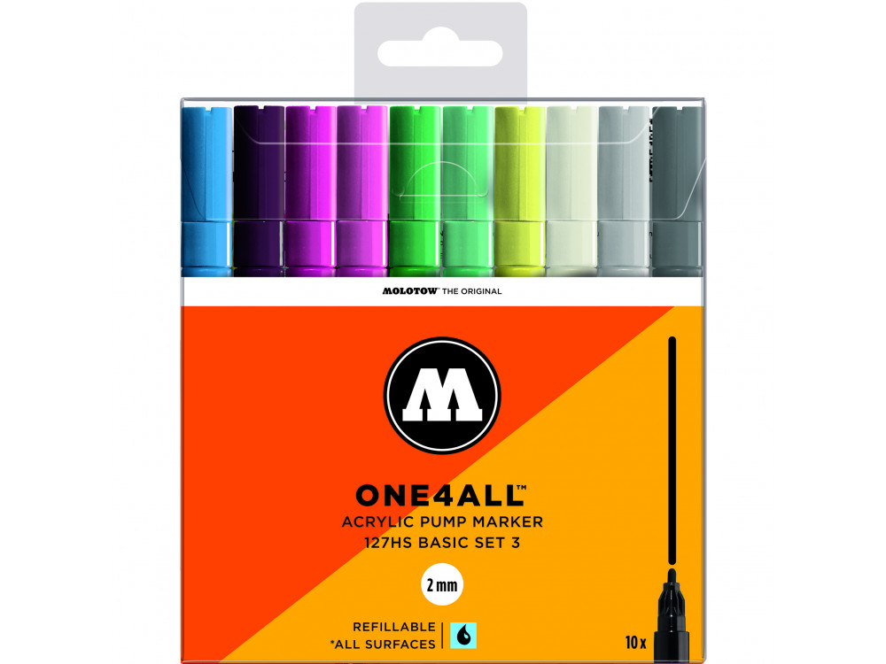 Set of One4All acrylic markers - Molotow - Basic Set 3, 2 mm, 10 pcs.