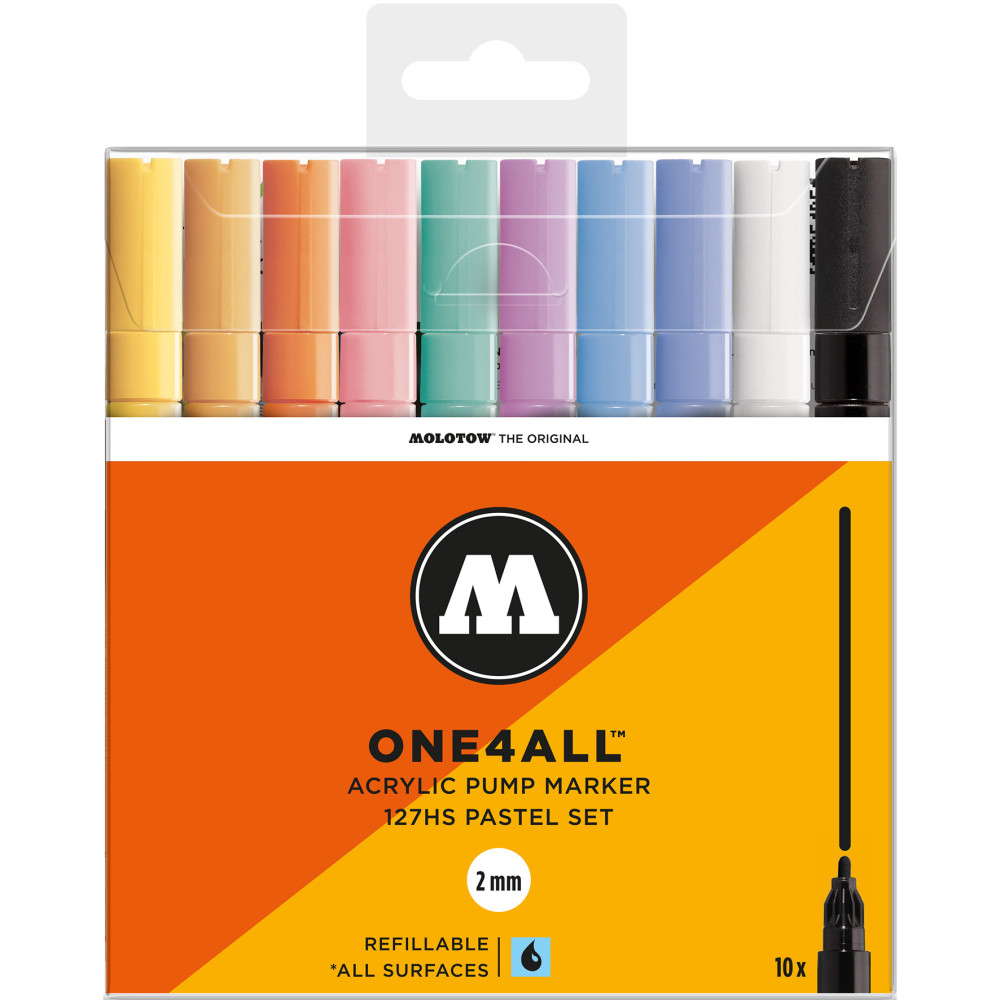 Set of One4All acrylic markers - Molotow - Pastel, 2 mm, 10 pcs.