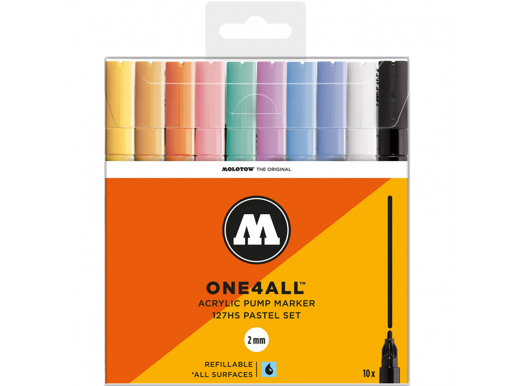 Set of One4All acrylic markers - Molotow - Pastel, 2 mm, 10 pcs.