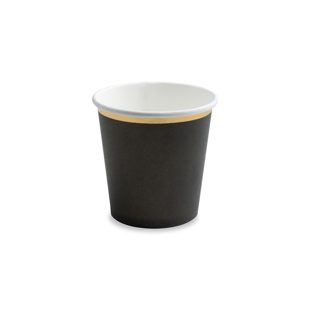 Paper cups - black and gold, 100 ml, 6 pcs.