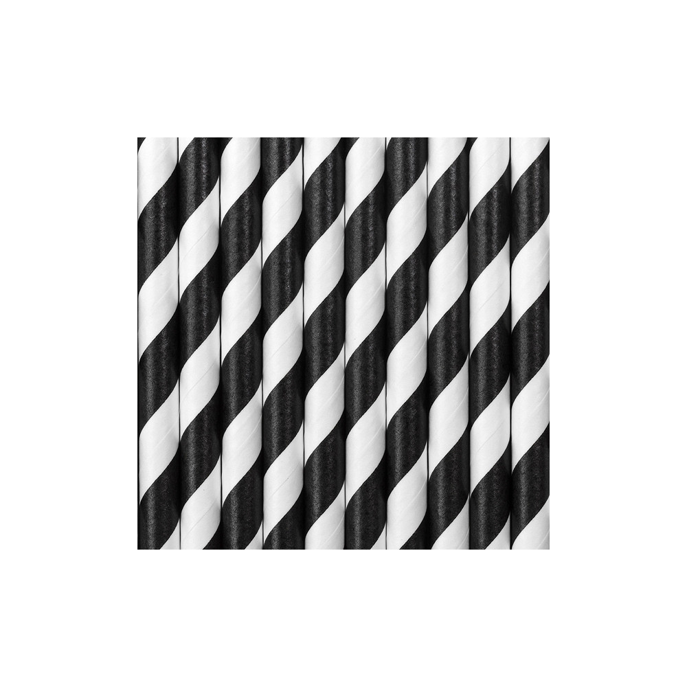 Słomki papierowe - czarno-białe, 19,5 cm, 10 szt.