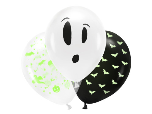 Balony świecące UV Boo! - 27 cm, 3 szt.