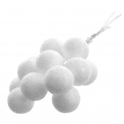 Glitter baubles on wires - silver and white, 25 mm, 12 pcs.