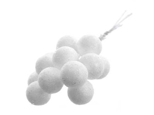 Glitter baubles on wires - silver and white, 25 mm, 12 pcs.