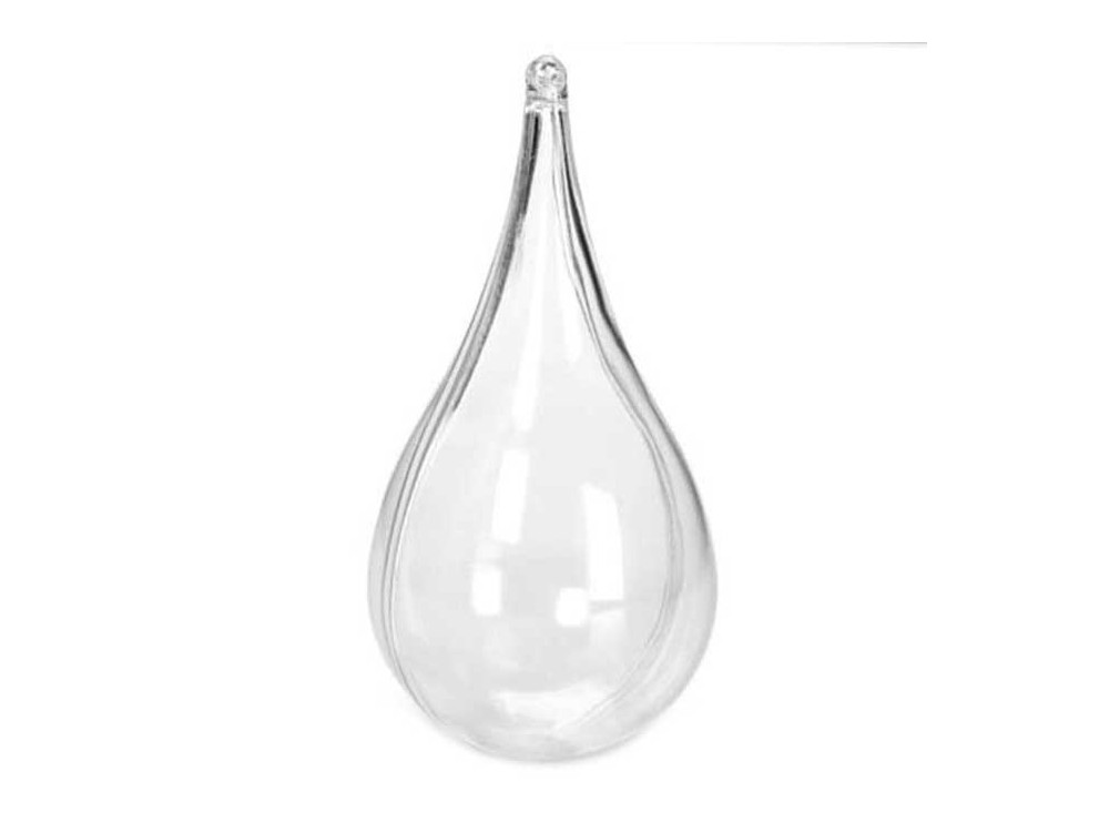 Acrylic two-piece teardrop bauble - transparent, 11 cm, 2 pcs
