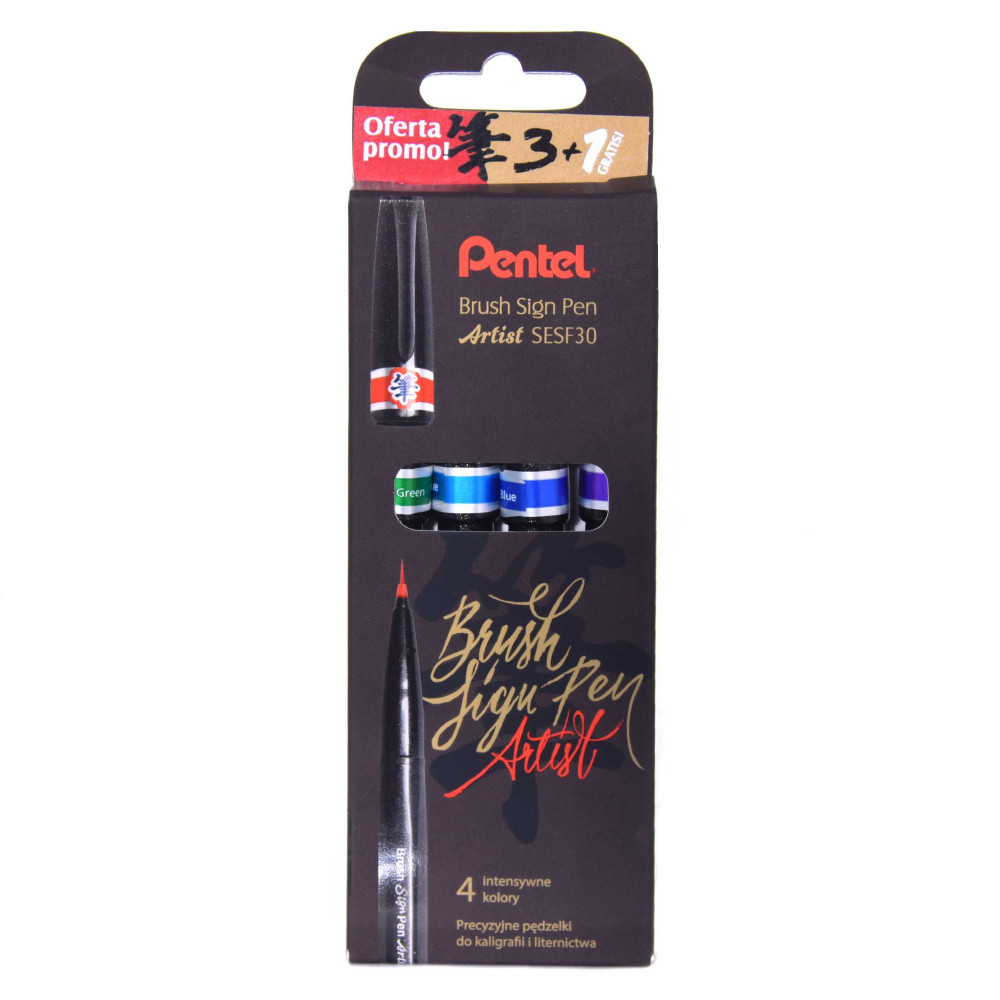 Set of artistic Brush Sign Pens - Pentel - Set 3, 4 pcs.