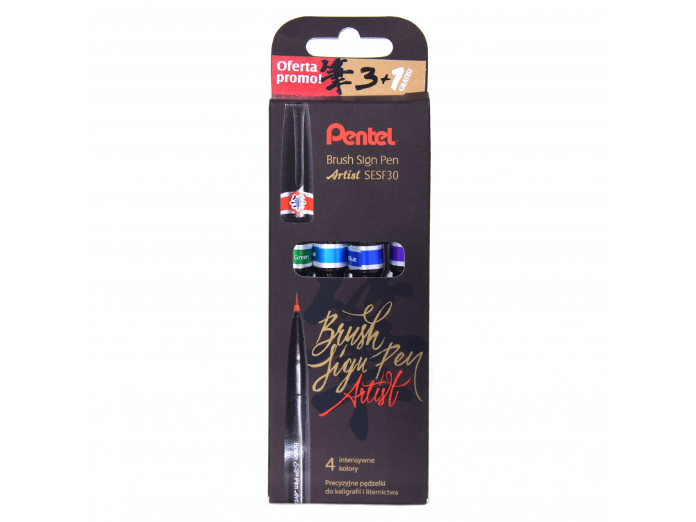 Set of artistic Brush Sign Pens - Pentel - Set 3, 4 pcs.