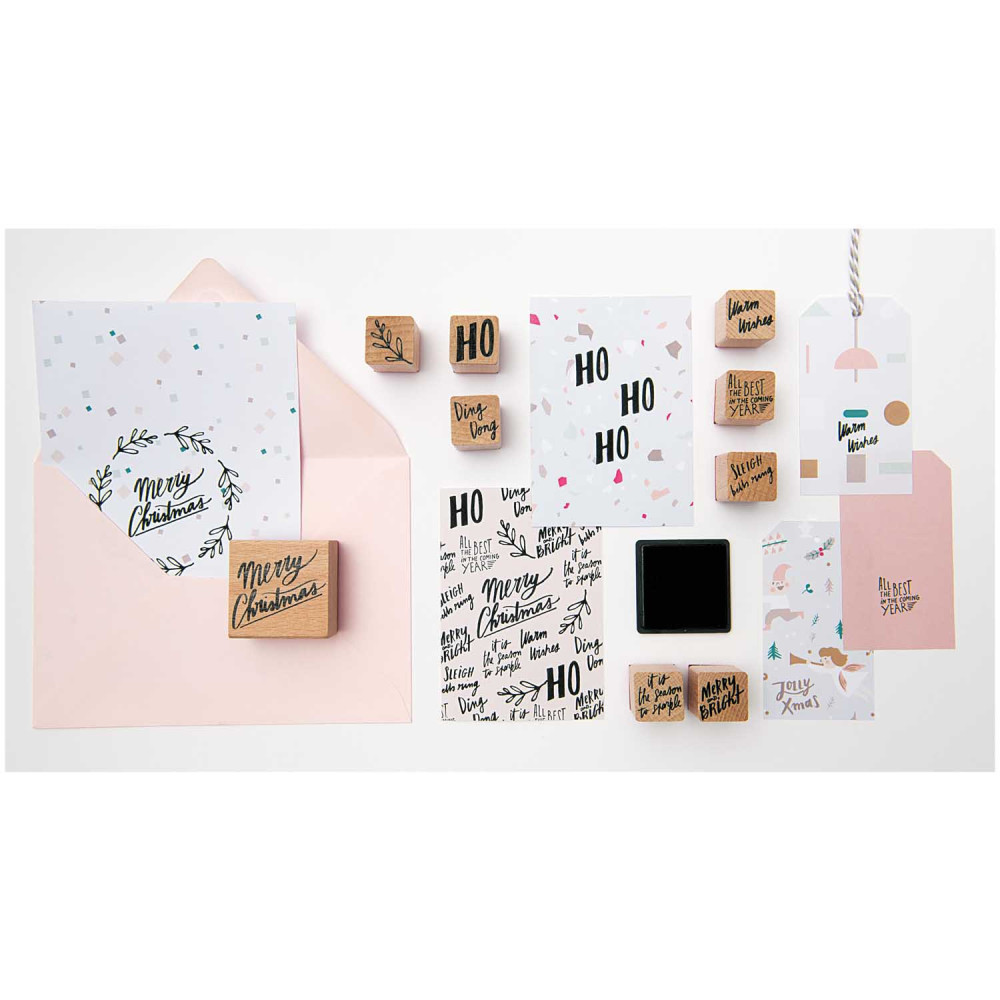 Wooden stamp set Jolly Christmas - Paper Poetry - Lettering, 9 pcs.
