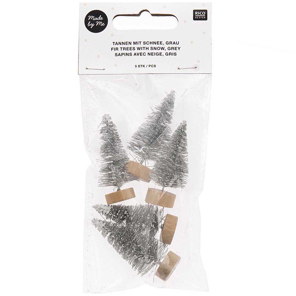 Fir trees with artificial snow - Rico Design - grey, 5 cm, 5 pcs.
