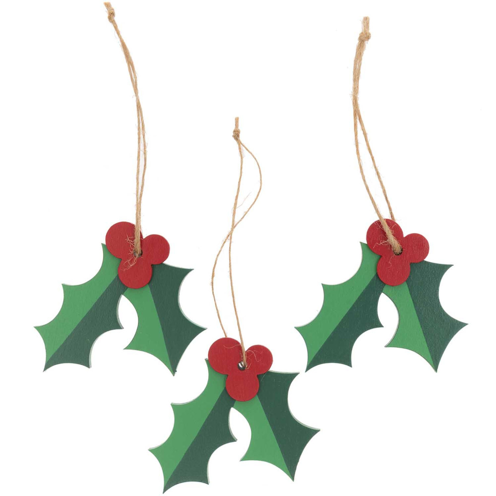 Wooden Christmas pendants Holly - Rico Design - 3 pcs.