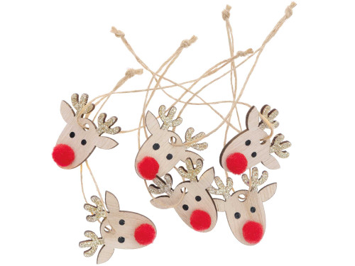 Wooden Christmas pendants Reindeers - Rico Design - gold, 6 pcs.