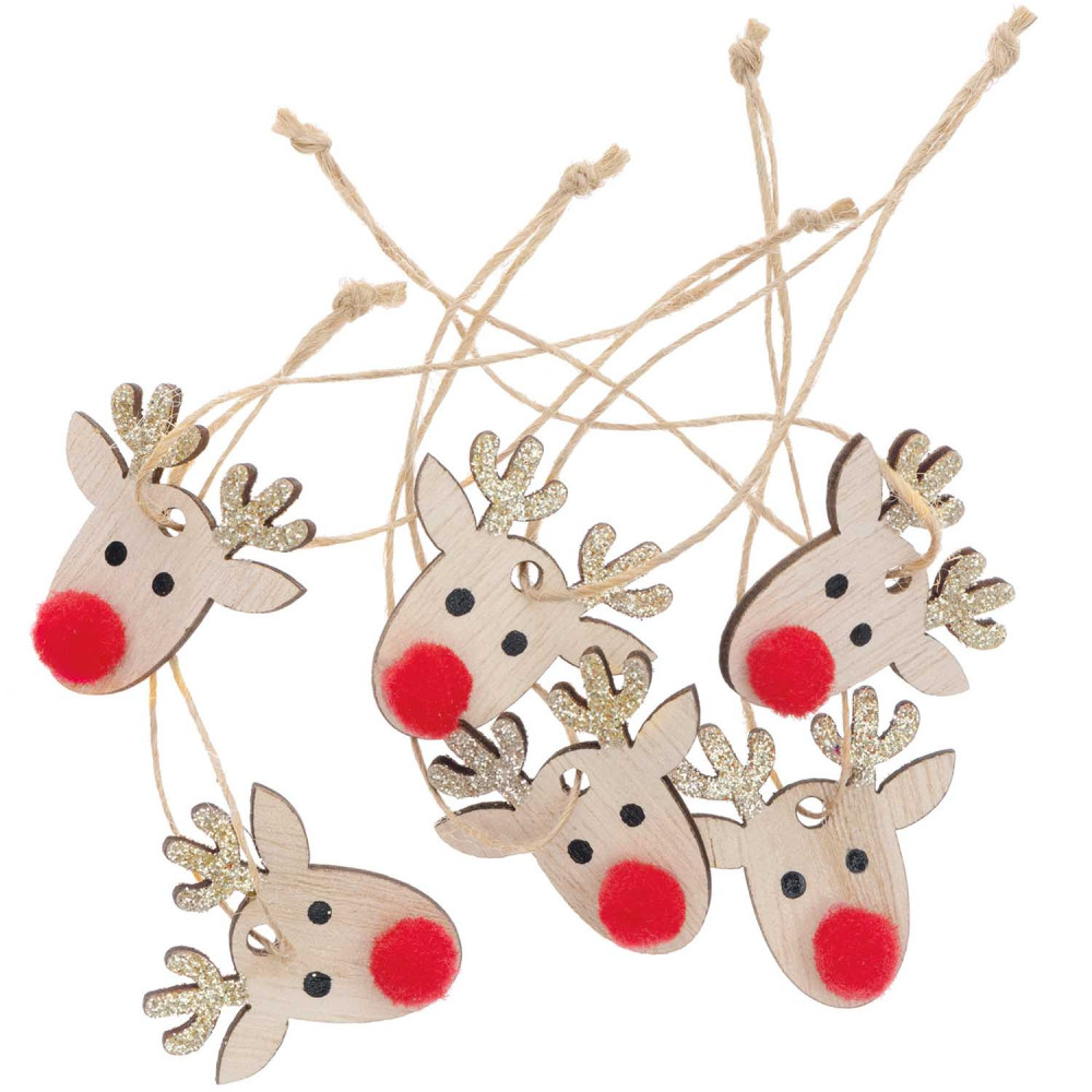 Wooden Christmas pendants Reindeers - Rico Design - gold, 6 pcs.