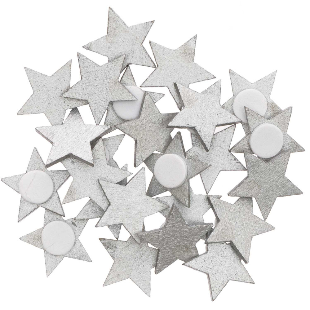 Wooden Star stickers - Rico Design - silver, 2 cm, 24 pcs.