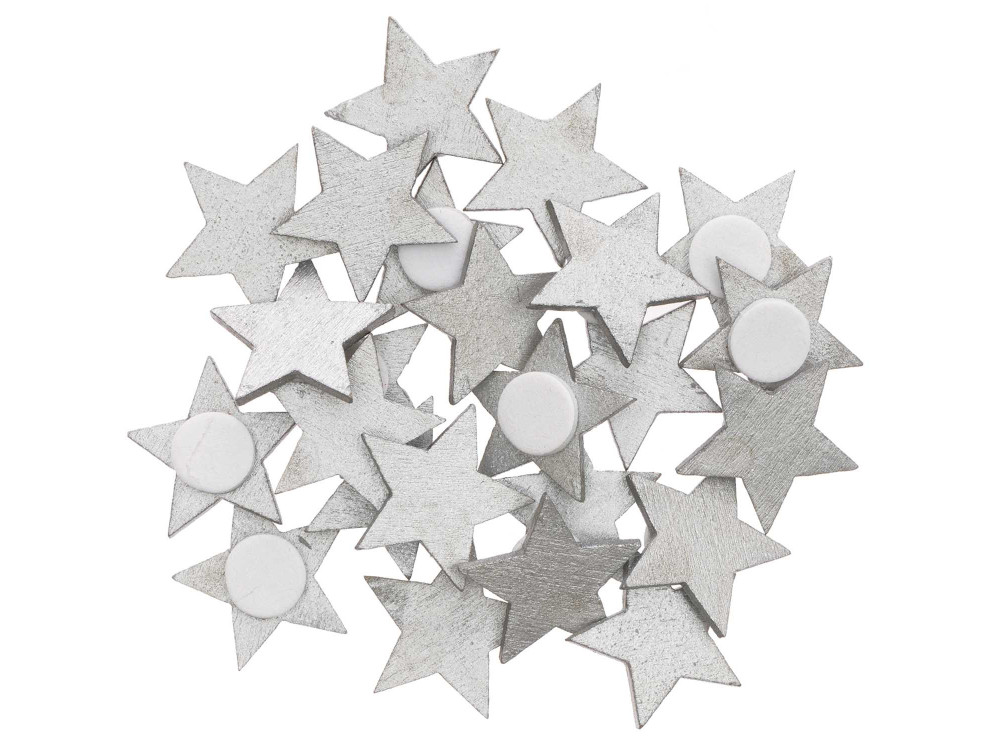 Wooden Star stickers - Rico Design - silver, 2 cm, 24 pcs.
