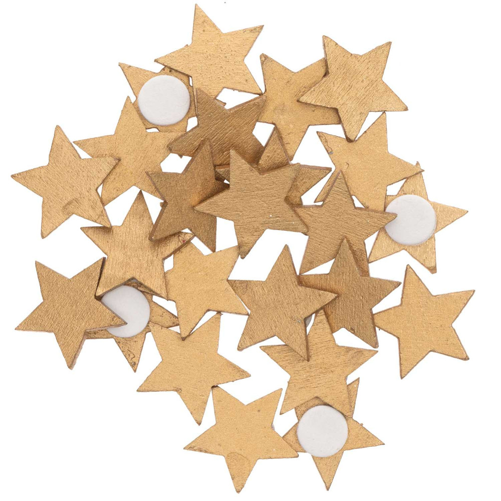Wooden Star stickers - Rico Design - gold, 2 cm, 24 pcs.
