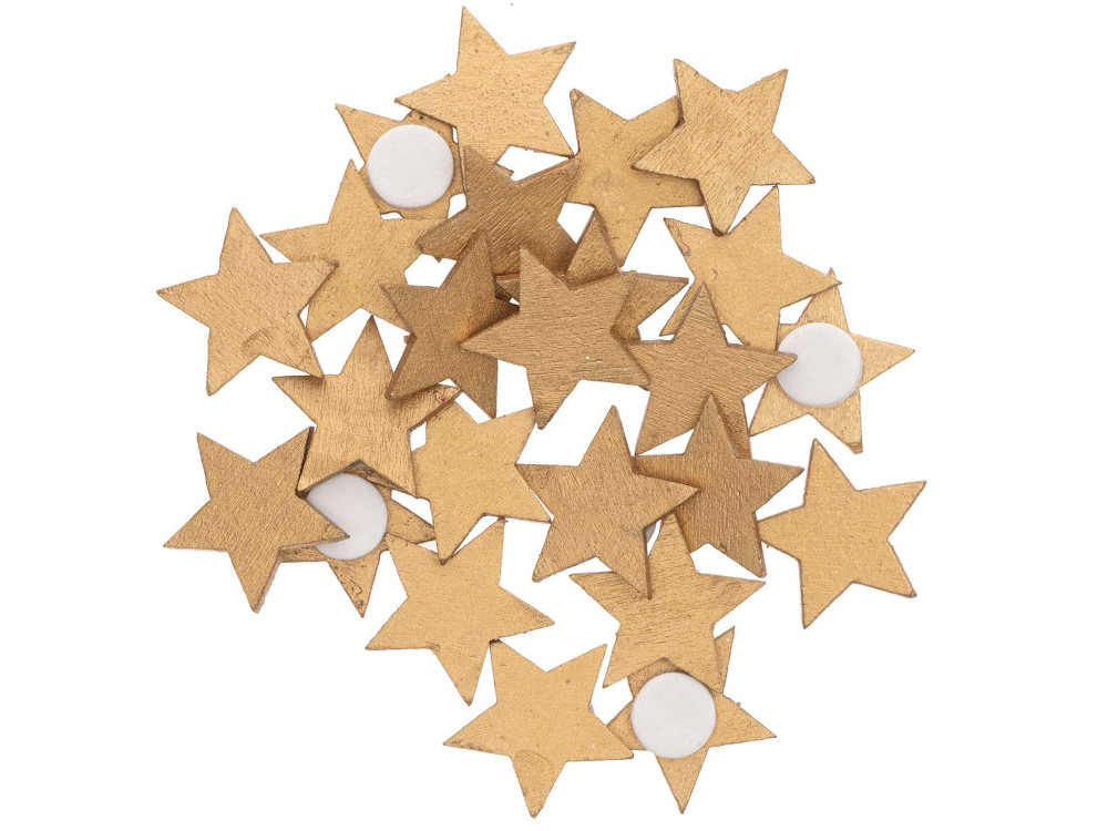 Drewniane naklejki Gwiazdki - Rico Design - złote, 2 cm, 24 szt.