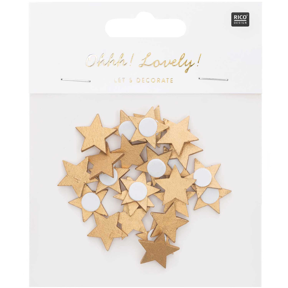 Wooden Star stickers - Rico Design - gold, 2 cm, 24 pcs.