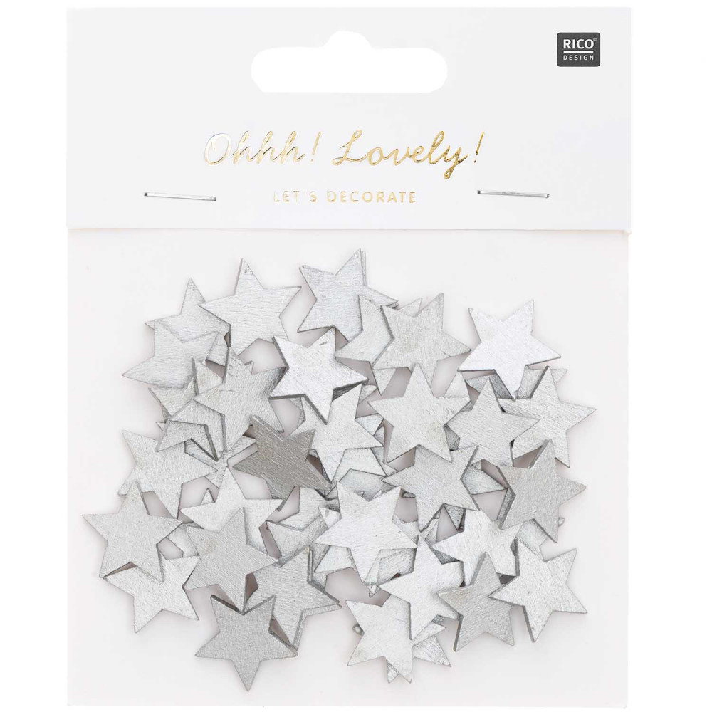 Wooden confetti Stars - Rico Design - silver, 2 cm, 24 pcs.