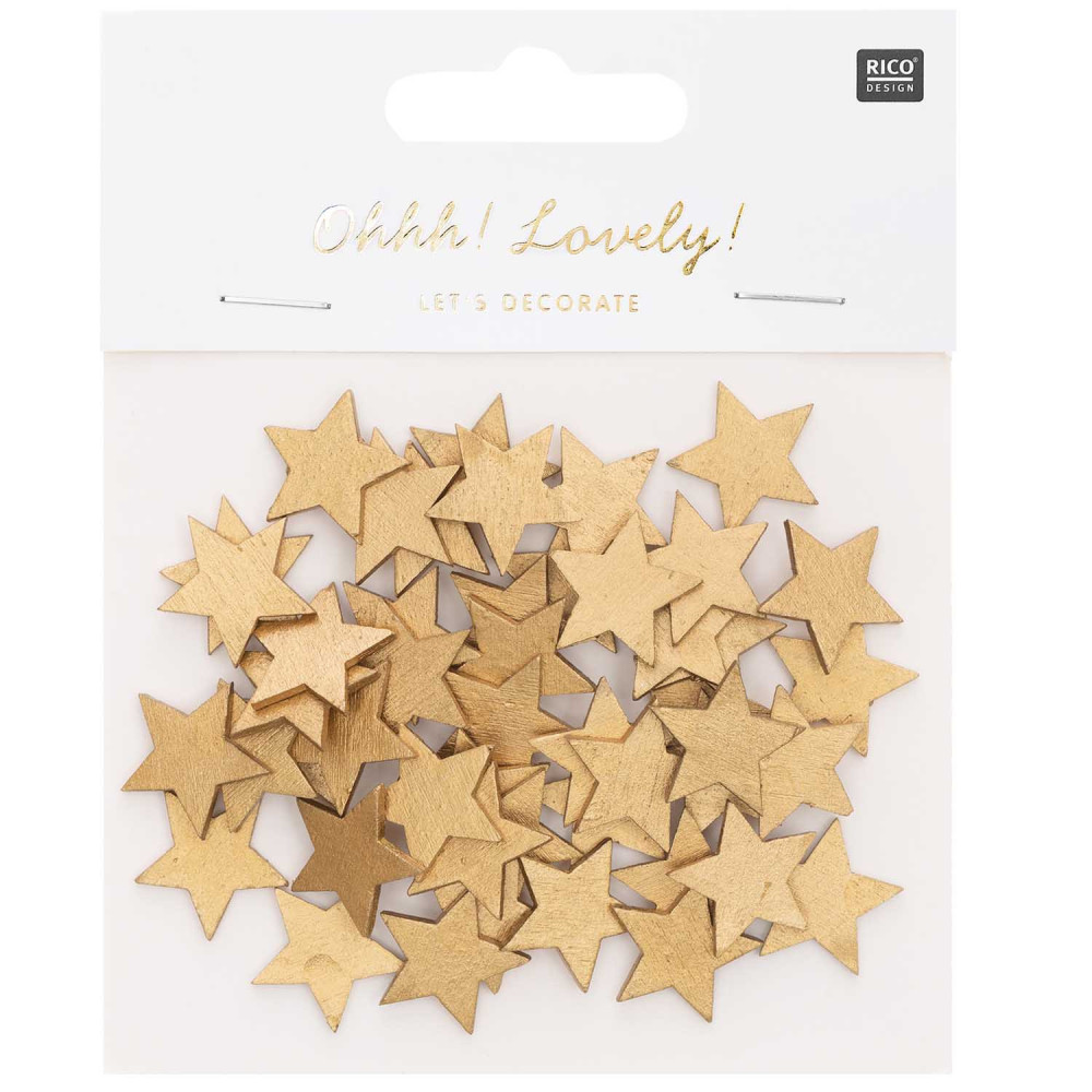 Wooden confetti Stars - Rico Design - gold, 2 cm, 24 pcs.