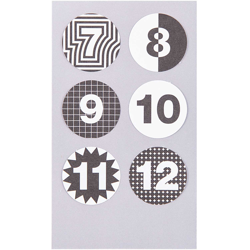 Stickers - Paper Poetry - advent calendar numbers, black and white, 24 pcs.